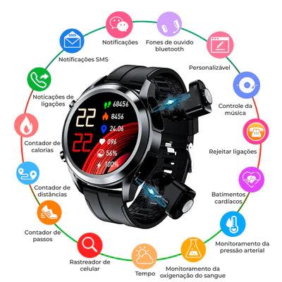 Relógio Inteligente 2 Em 1 Fone De Ouvido Sem Fio Bluetooth Chamada Música Rastreador Esportivo Smartwatch - DreamBR